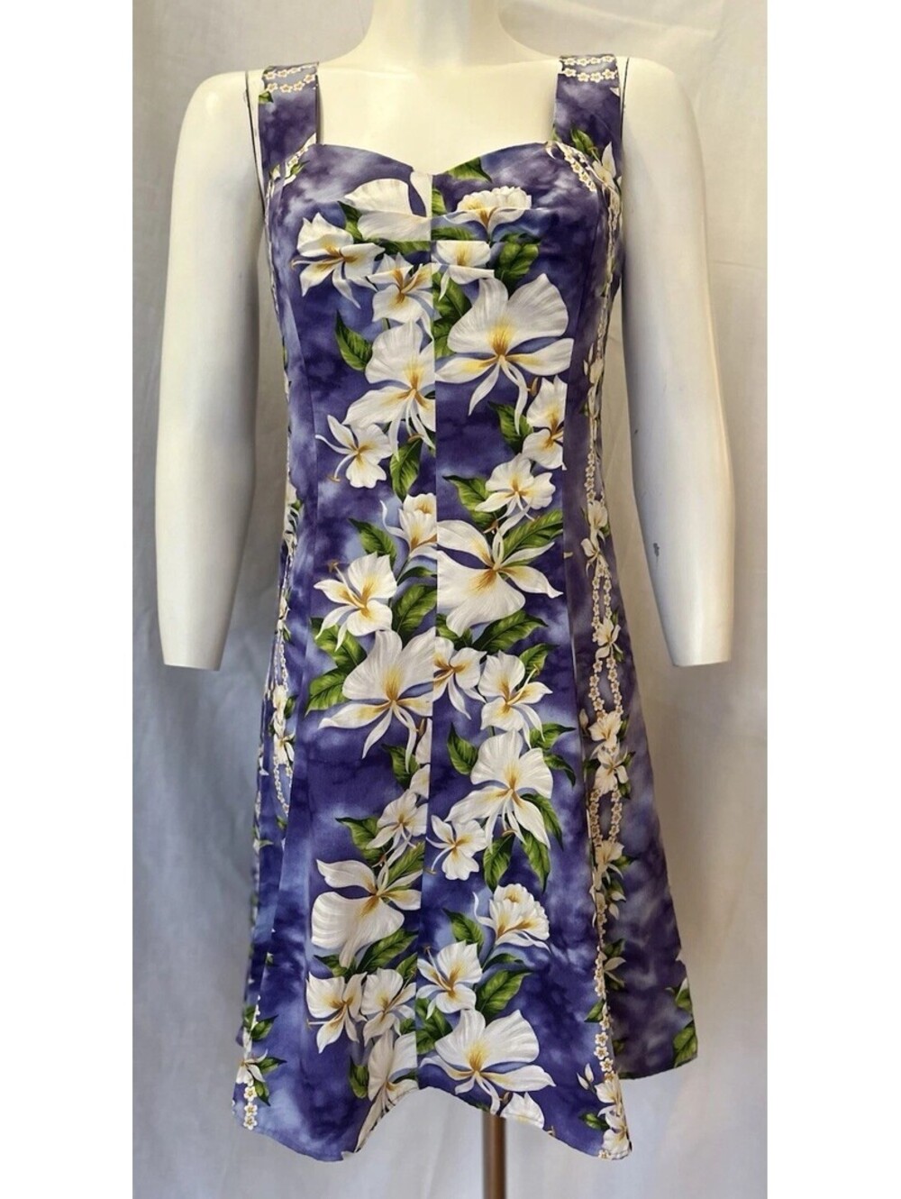 VTG 80s Hawaiian Aloha Beach Purple Tie Dye Floral Sleeveless Mini Sundress S/M